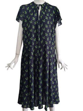 Unique Vintage Retro Zombie Slime Green Hands Tie Neck Swingy Midi Dress 2X/18